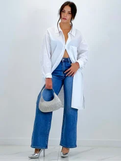 Camisa oversize larga con bolsillo