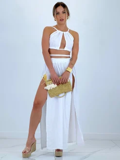 Conjunto top halter y falda