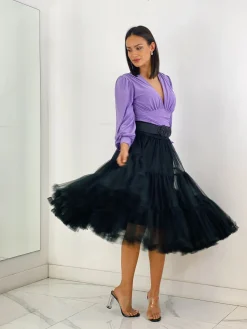 Falda tul midi con volantes