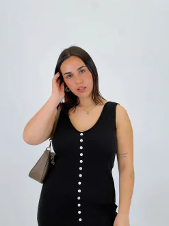 Vestido canalé botones